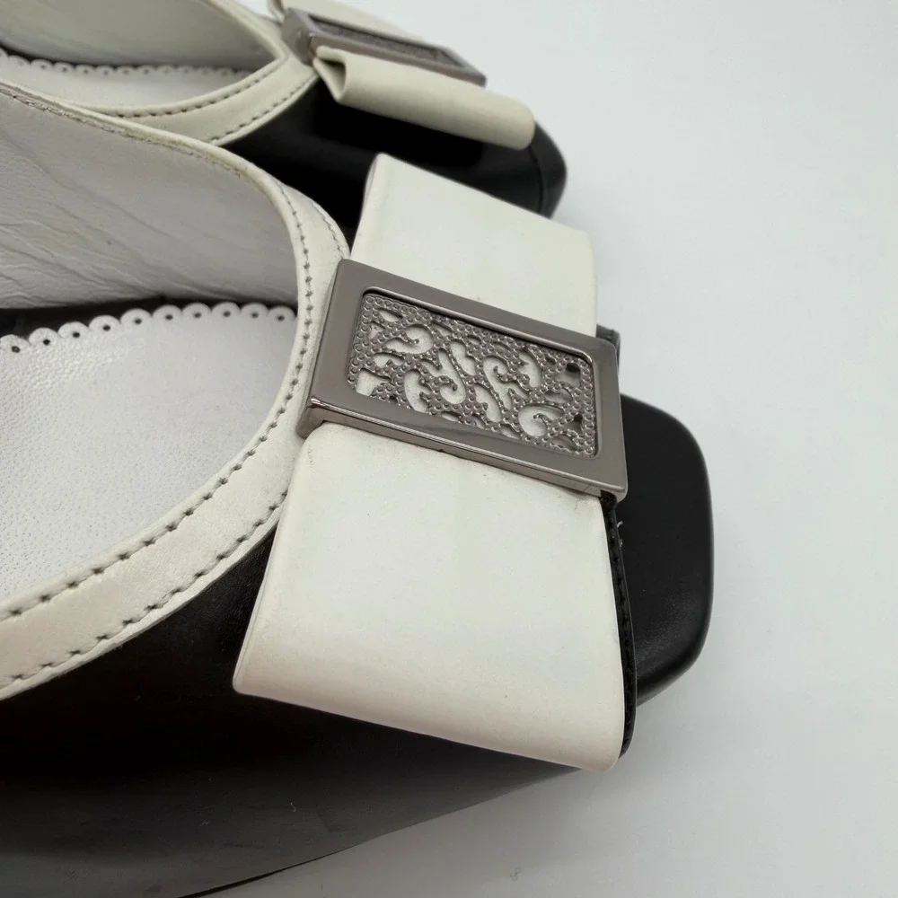 Authentic Marino Fabiani Slingback Heels Size 38 Black White Platform Italy